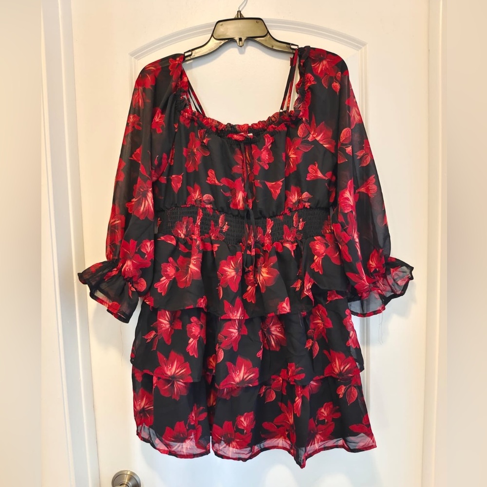 Faded Rose Women's Dress Size L Black & Red Long Sleeves Elastic Waist - Picture 1 of 7